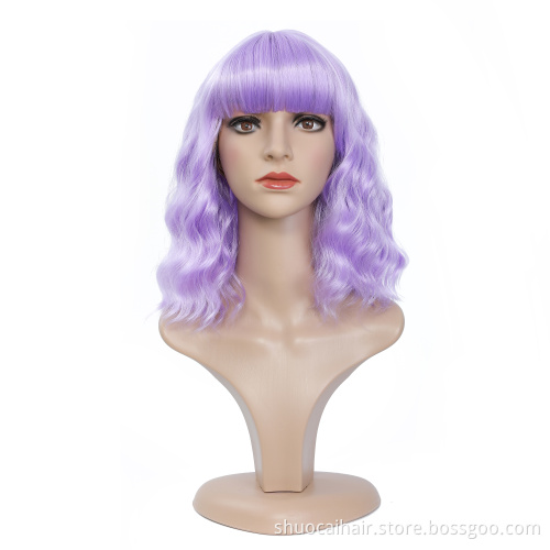 Best Price Synthetic Wig Lolita Medium Ombre Bob Wig With Bangs Cosplay Water Wave Synthetic Hair Wigs For Women American Style